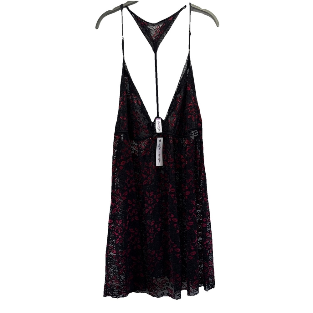 Lilac & Lavender Women's Chemise Top Size 3X Red Black‎ Lace Stretch Adjustable